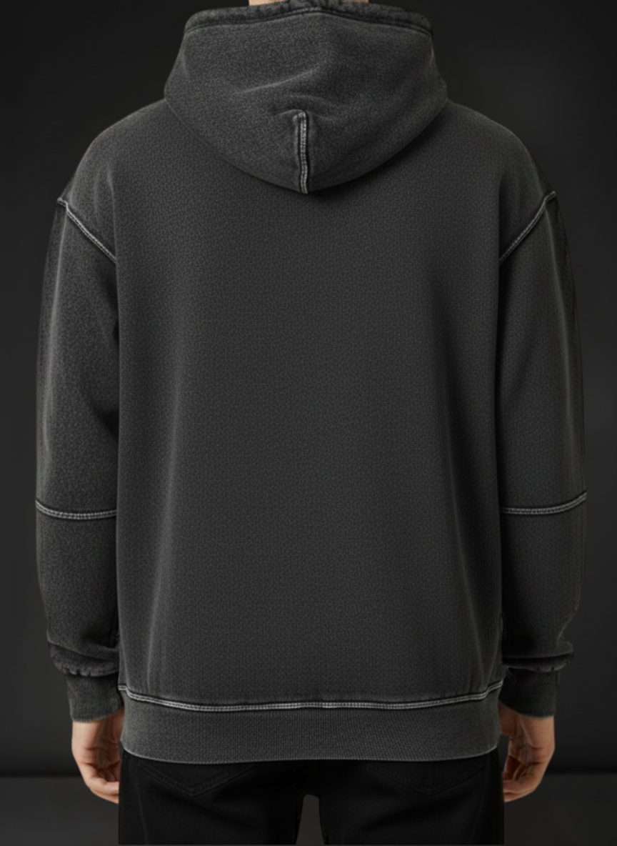 Black hoodie with gray accents on a black background