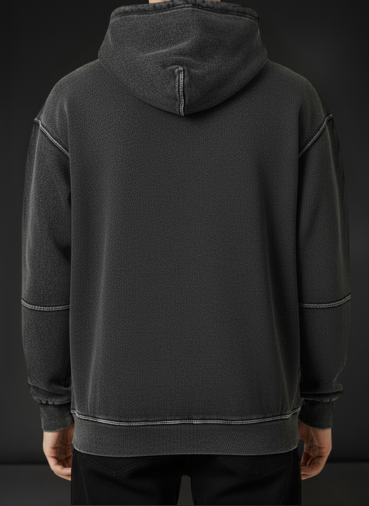 Black hoodie with gray accents on a black background