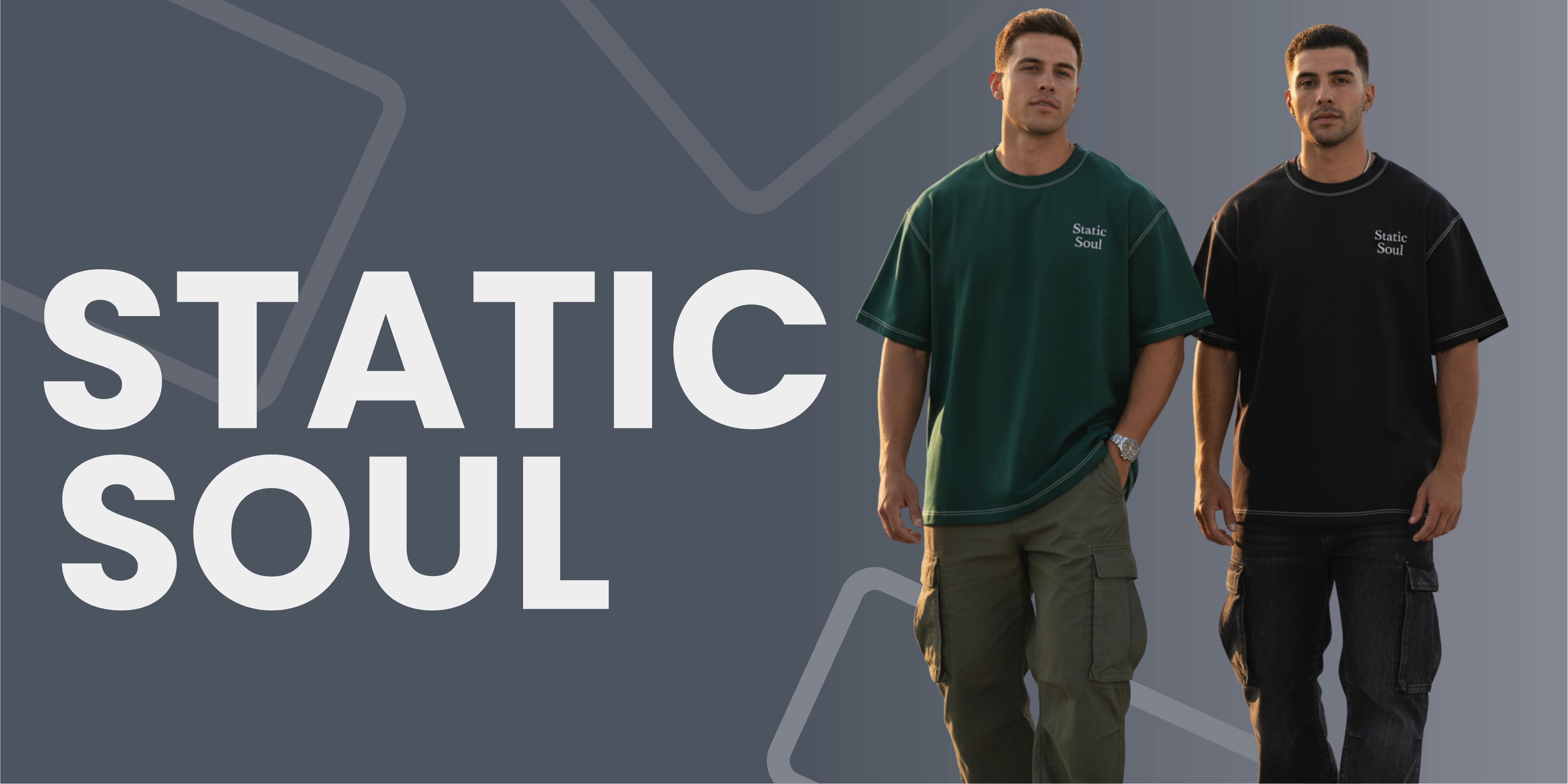 Two men standing side by side with 'Static Soul' branding on a dark background