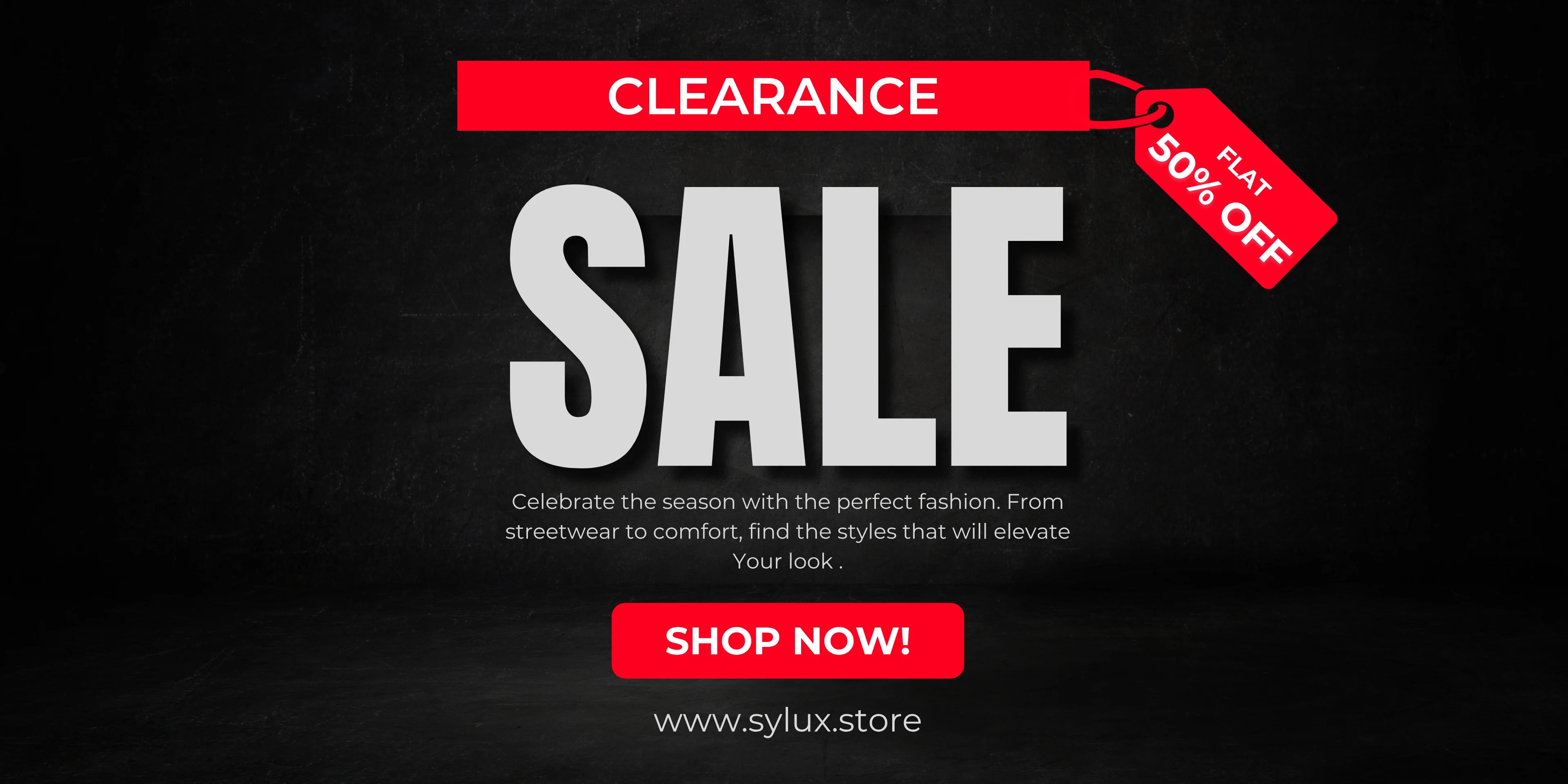 SYLUX Clearance sale FLAT 50% OFF Banner